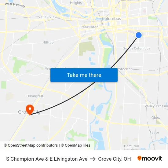 S Champion Ave & E Livingston Ave to Grove City, OH map