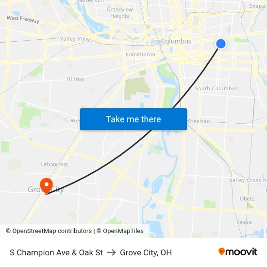 S Champion Ave & Oak St to Grove City, OH map