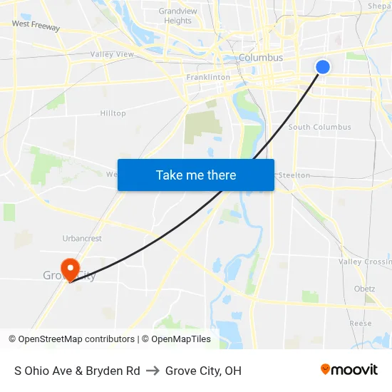 S Ohio Ave & Bryden Rd to Grove City, OH map
