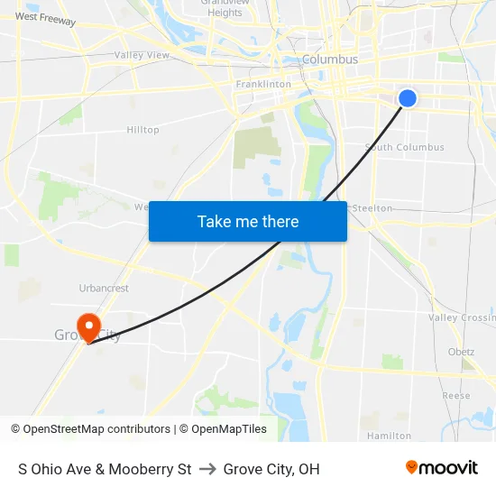 S Ohio Ave & Mooberry St to Grove City, OH map