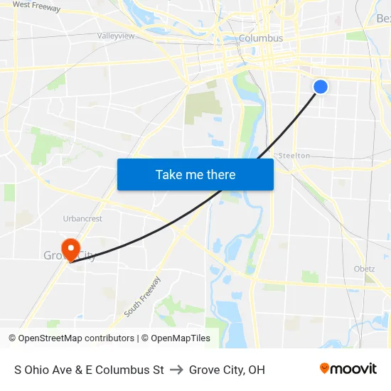 S Ohio Ave & E Columbus St to Grove City, OH map