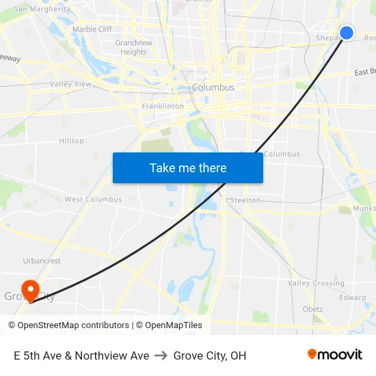 E 5th Ave & Northview Ave to Grove City, OH map
