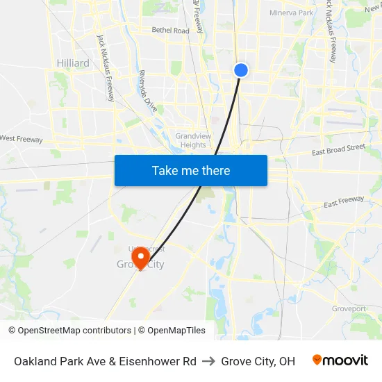 Oakland Park Ave & Eisenhower Rd to Grove City, OH map