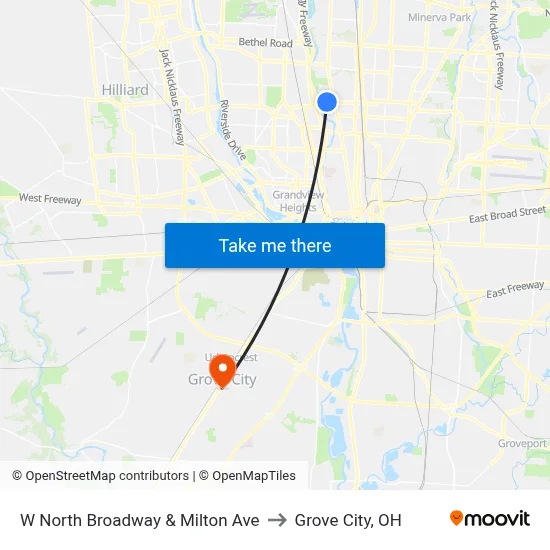 W North Broadway & Milton Ave to Grove City, OH map