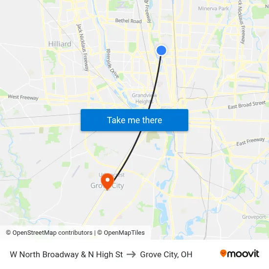 W North Broadway & N High St to Grove City, OH map