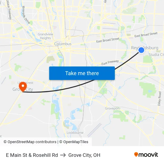 E Main St & Rosehill Rd to Grove City, OH map
