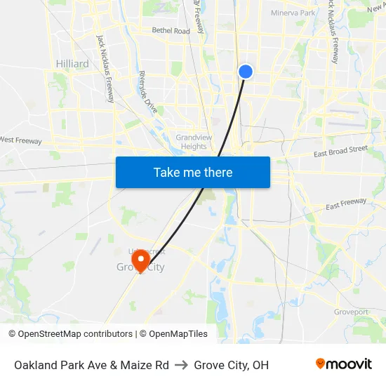 Oakland Park Ave & Maize Rd to Grove City, OH map