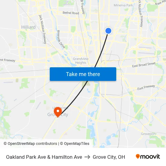 Oakland Park Ave & Hamilton Ave to Grove City, OH map