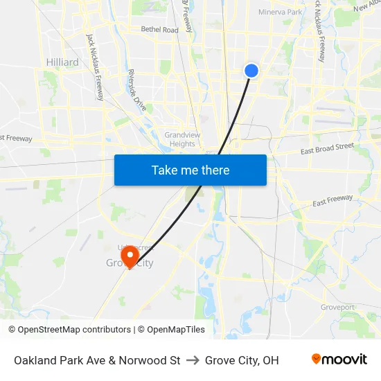 Oakland Park Ave & Norwood St to Grove City, OH map