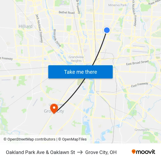 Oakland Park Ave & Oaklawn St to Grove City, OH map
