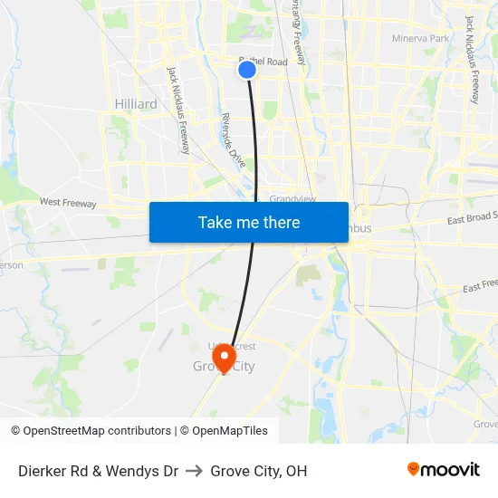 Dierker Rd & Wendys Dr to Grove City, OH map