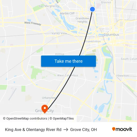 King Ave & Olentangy River Rd to Grove City, OH map