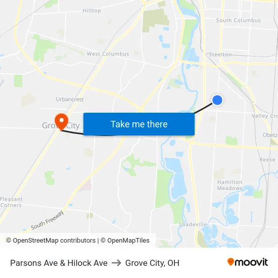 Parsons Ave & Hilock Ave to Grove City, OH map