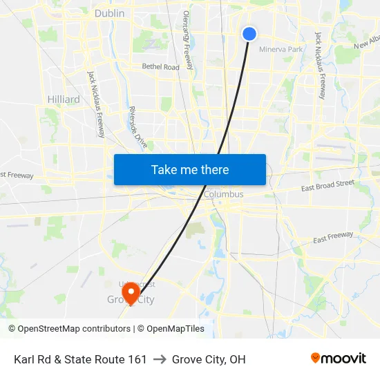 Karl Rd & State Route 161 to Grove City, OH map