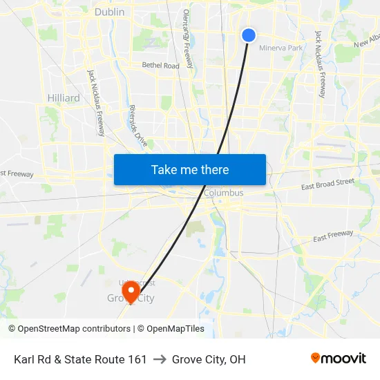 Karl Rd & State Route 161 to Grove City, OH map