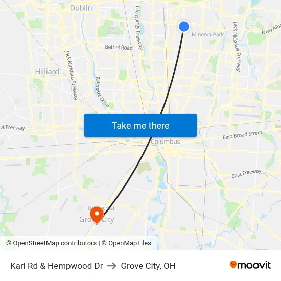Karl Rd & Hempwood Dr to Grove City, OH map