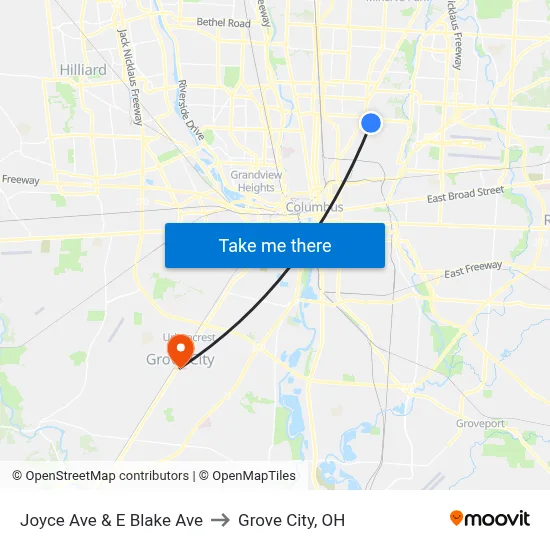 Joyce Ave & E Blake Ave to Grove City, OH map