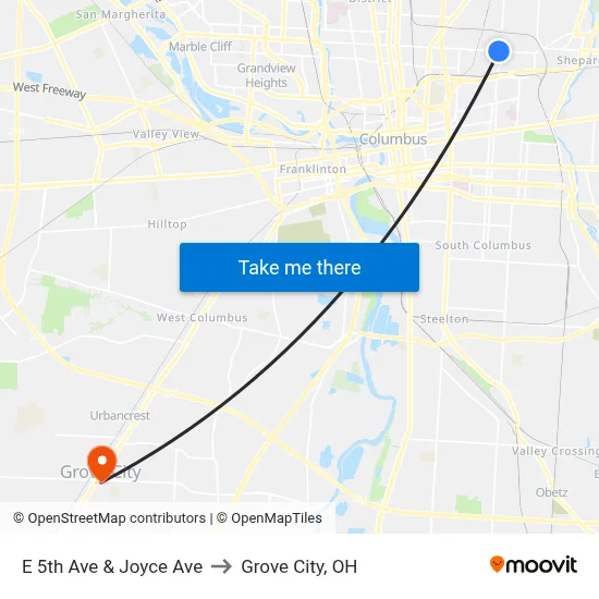 E 5th Ave & Joyce Ave to Grove City, OH map