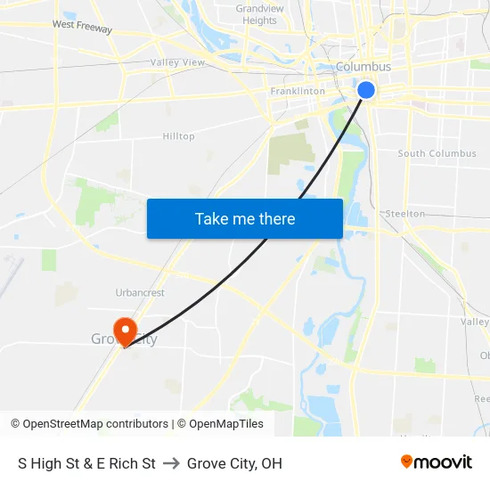 S High St & E Rich St to Grove City, OH map