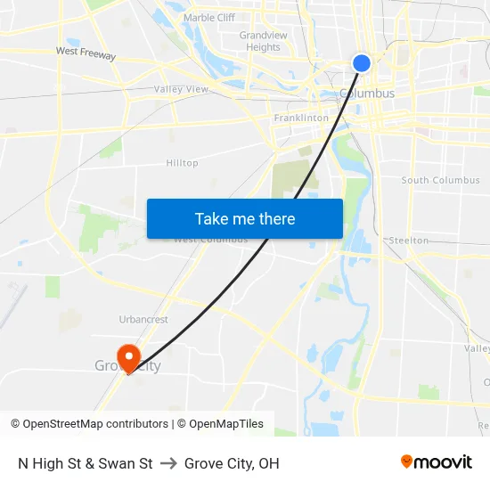 N High St & Swan St to Grove City, OH map