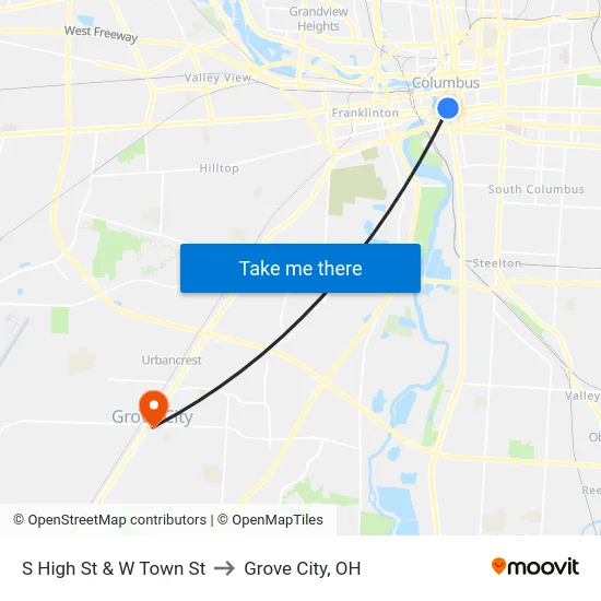 S High St & W Town St to Grove City, OH map