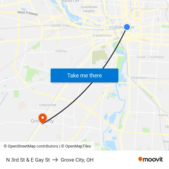 N 3rd St & E Gay St to Grove City, OH map