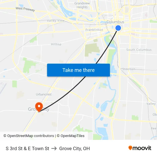 S 3rd St & E Town St to Grove City, OH map