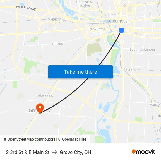 S 3rd St & E Main St to Grove City, OH map