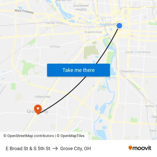 E Broad St & S 5th St to Grove City, OH map