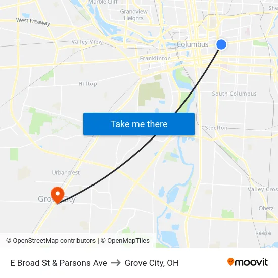 E Broad St & Parsons Ave to Grove City, OH map