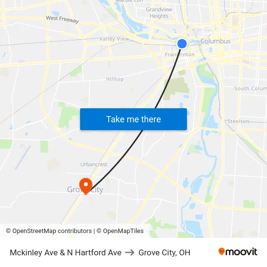 Mckinley Ave & N Hartford Ave to Grove City, OH map