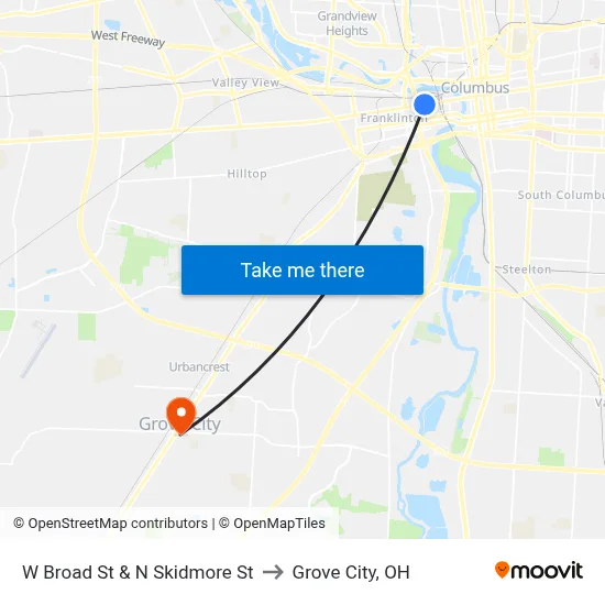 W Broad St & N Skidmore St to Grove City, OH map