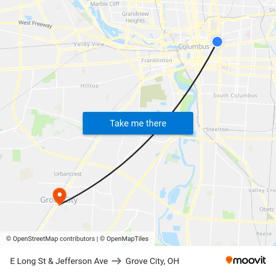E Long St & Jefferson Ave to Grove City, OH map