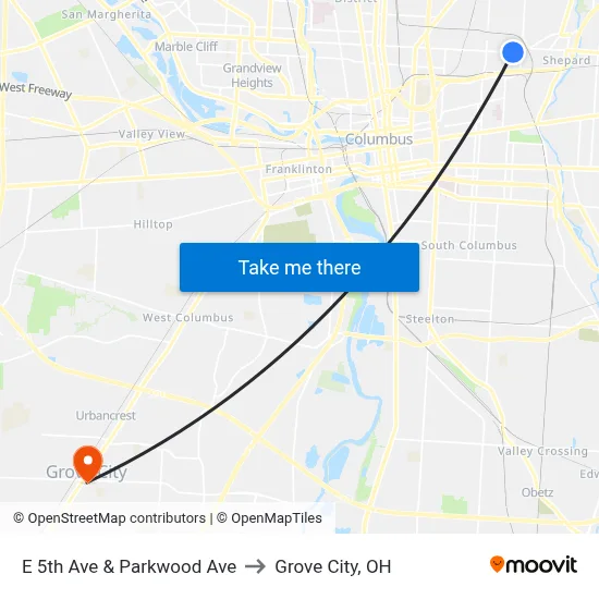 E 5th Ave & Parkwood Ave to Grove City, OH map