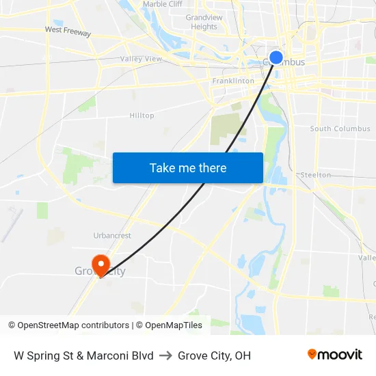 W Spring St & Marconi Blvd to Grove City, OH map