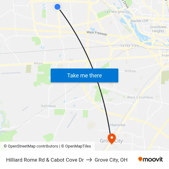 Hilliard Rome Rd & Cabot Cove Dr to Grove City, OH map