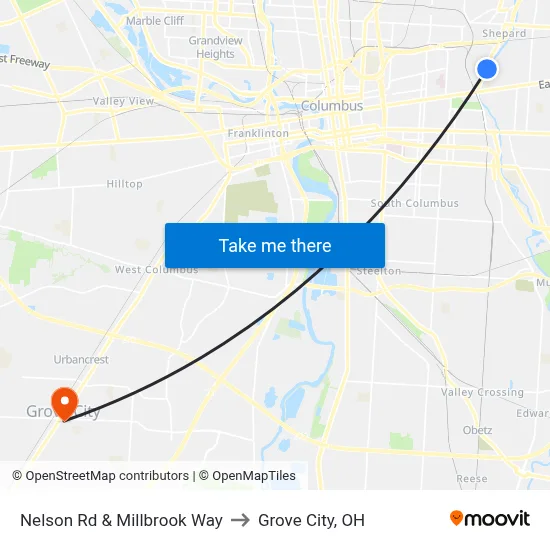Nelson Rd & Millbrook Way to Grove City, OH map