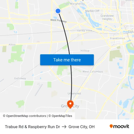 Trabue Rd & Raspberry Run Dr to Grove City, OH map