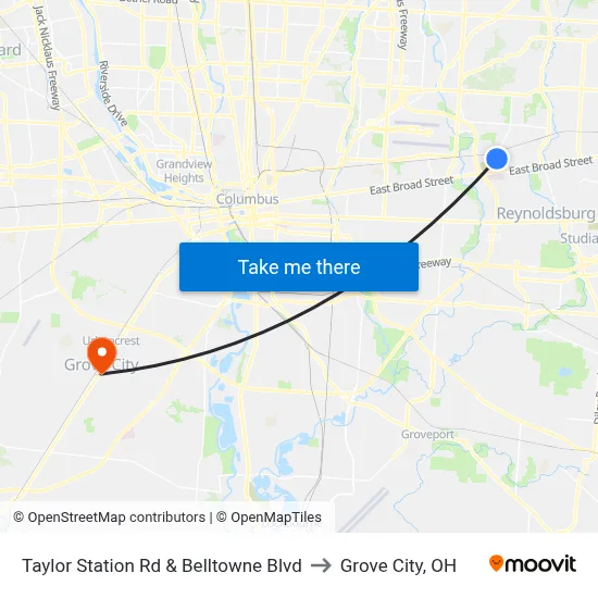 Taylor Station Rd & Belltowne Blvd to Grove City, OH map
