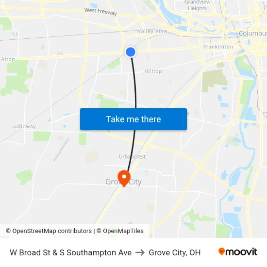 W Broad St & S Southampton Ave to Grove City, OH map