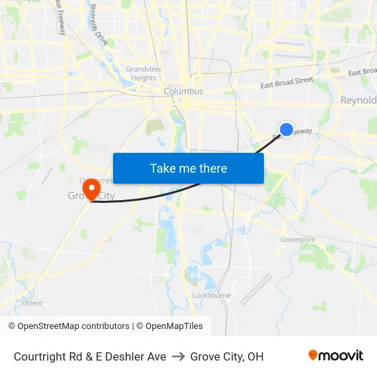 Courtright Rd & E Deshler Ave to Grove City, OH map