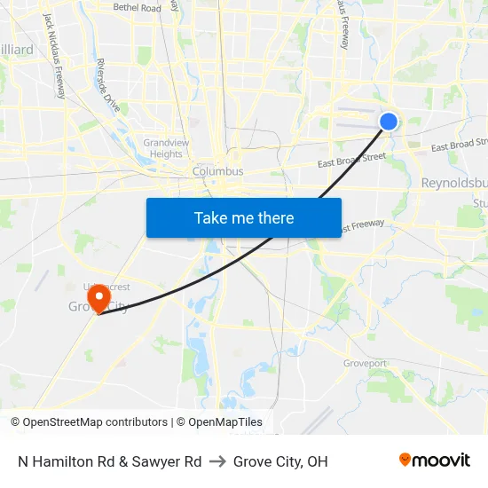 N Hamilton Rd & Sawyer Rd to Grove City, OH map