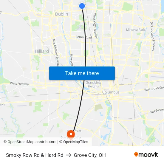 Smoky Row Rd & Hard Rd to Grove City, OH map