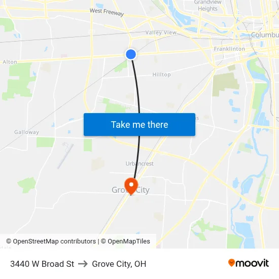 3440 W Broad St to Grove City, OH map