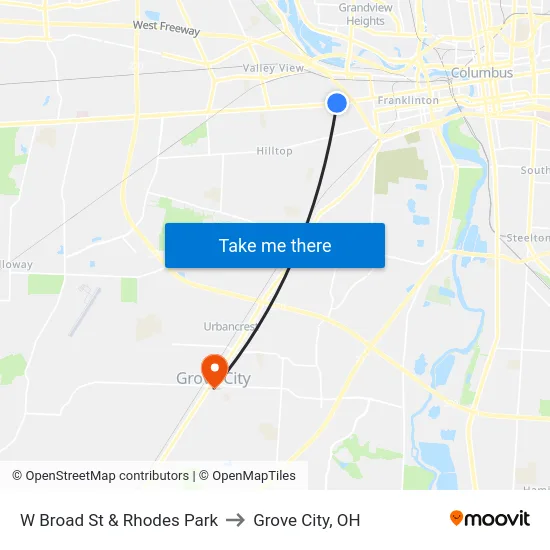 W Broad St & Rhodes Park to Grove City, OH map