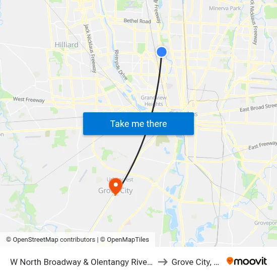 W North Broadway & Olentangy River Rd to Grove City, OH map