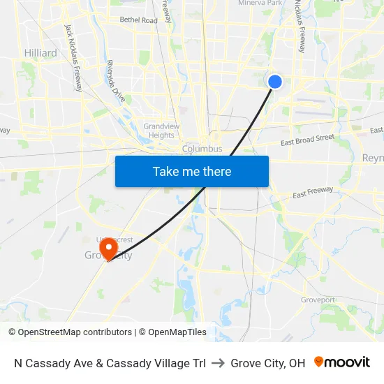 N Cassady Ave & Cassady Village Trl to Grove City, OH map