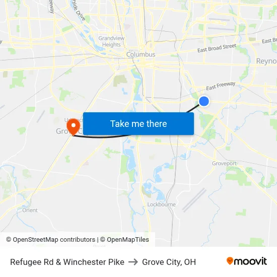 Refugee Rd & Winchester Pike to Grove City, OH map