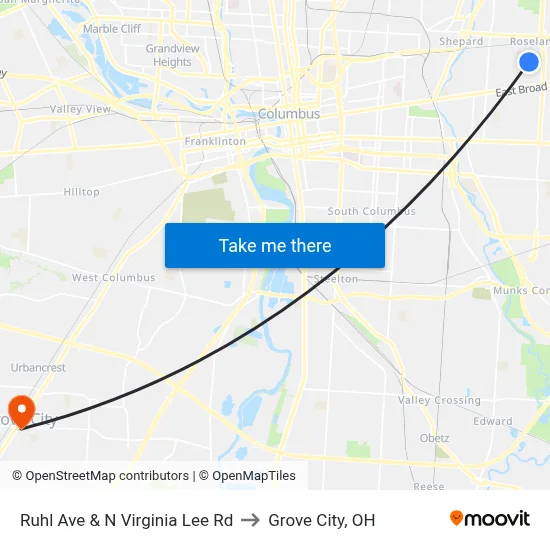 Ruhl Ave & N Virginia Lee Rd to Grove City, OH map