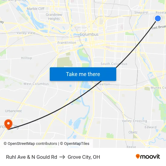Ruhl Ave & N Gould Rd to Grove City, OH map